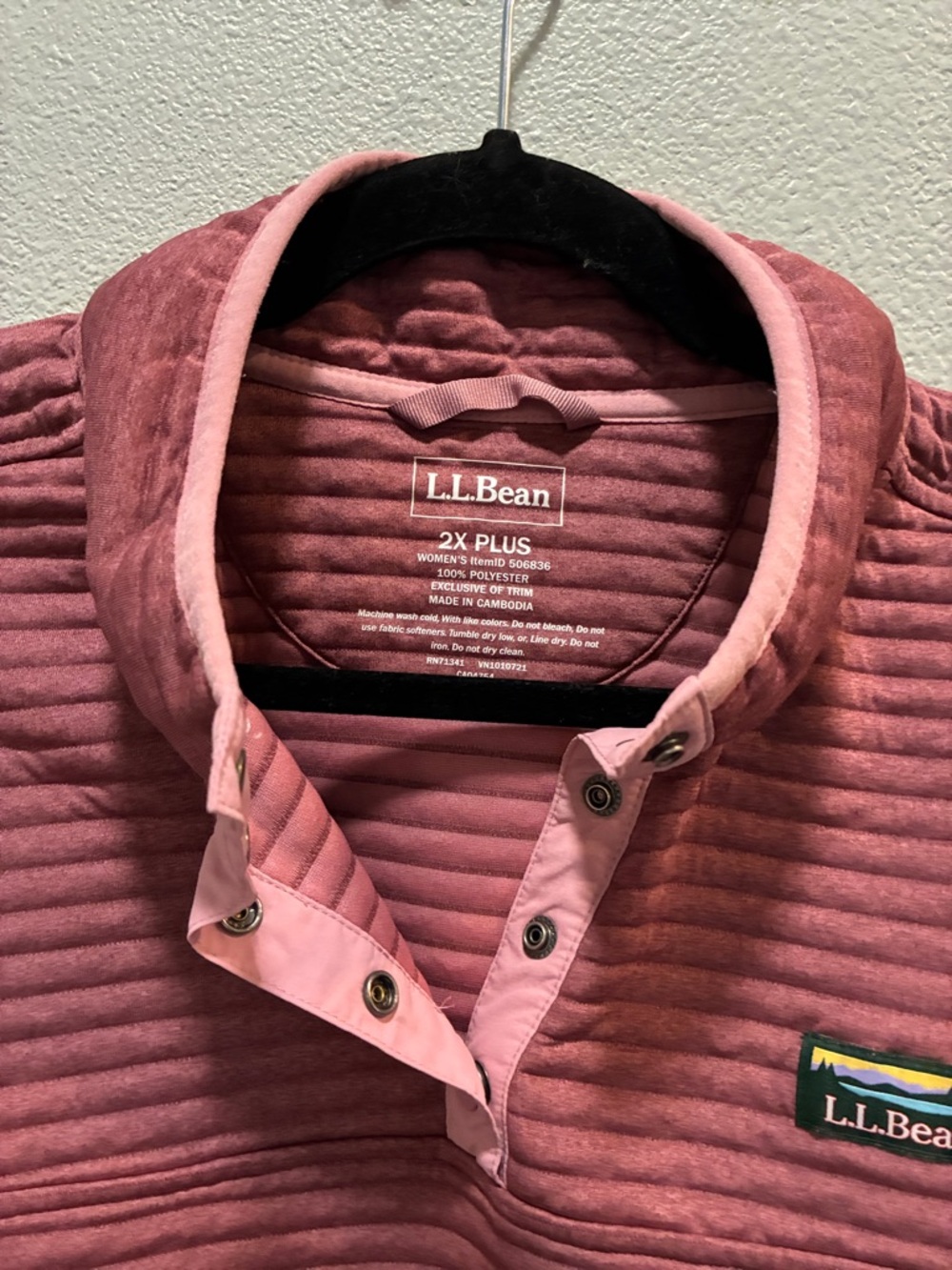 L.L. Bean Textured Pullover Snap Neck Fleece Rose Sweatshirt Women’s Size 2XL - Picture 2 of 5